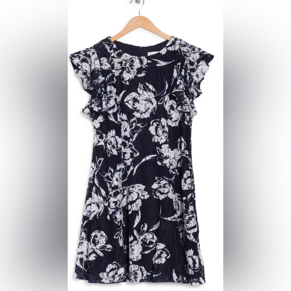 NWT- Eliza J Floral Ruffle Sleeve Lace fit and Flare Dress